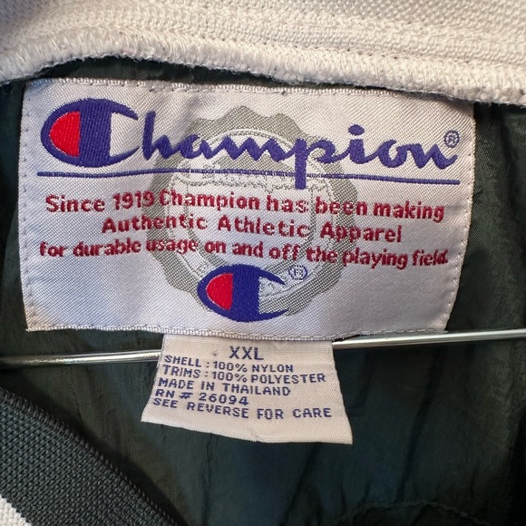 Vintage 90s Champion 2XL Jacket Green Nylon Windbreaker Pullover Drawstring - Picture 3 of 10